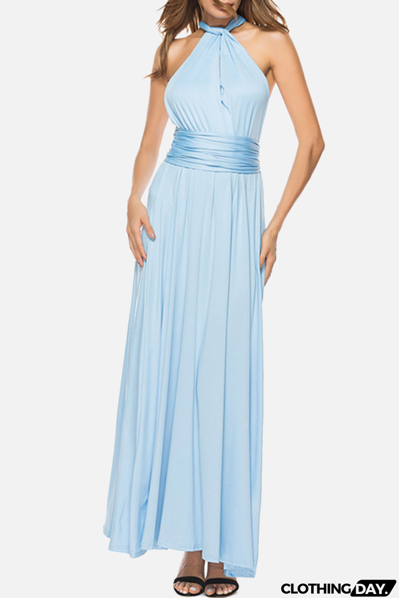 Fashion Elegant Solid Patchwork Backless Strap Design Evening Dress Dresses(20 Colors)