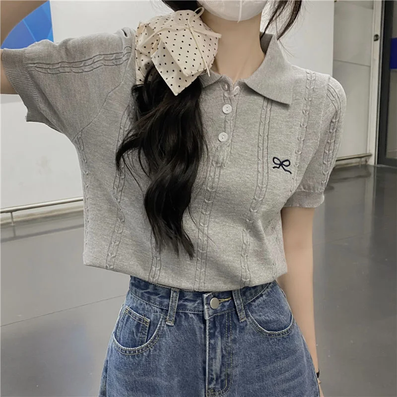 Uveng Uveng Of Arts And Arts Summer New Mahua Butterfly Embroidery Small Cicpic Design Sense Knitted Short Sleeve T-Shirt
