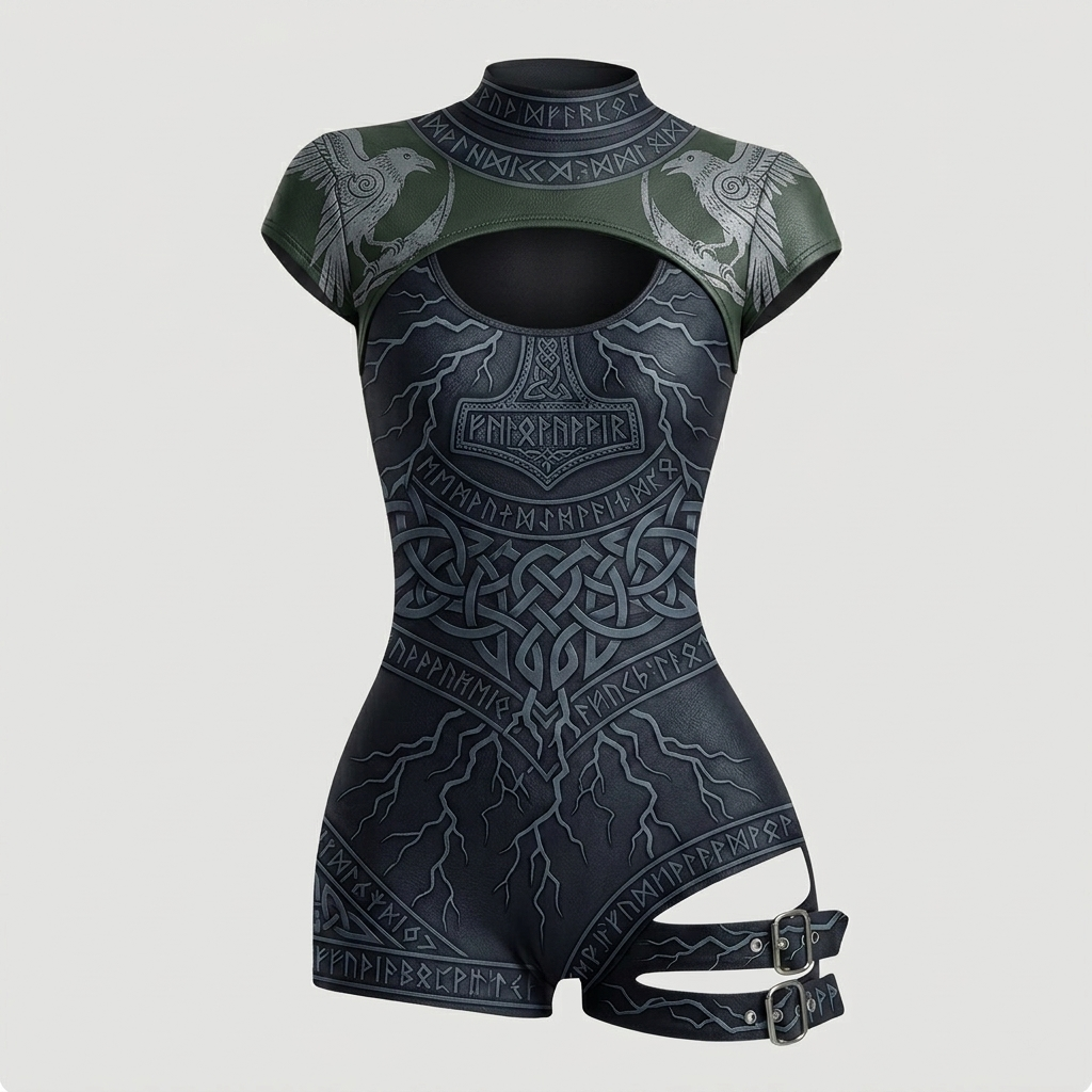 Viking-Style Tight-Fitting Swimsuit Bodysuit