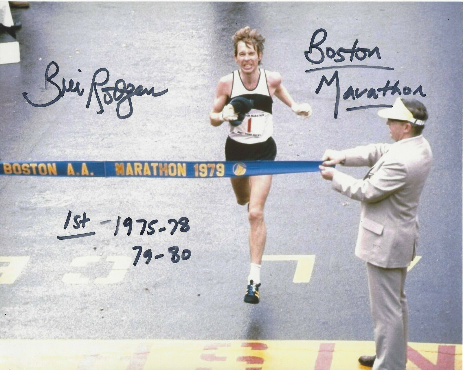 RUNNER BILL RODGERS SIGNED AUTHENTIC BOSTON MARATHON 8x10 Photo Poster painting E w/COA WINNER