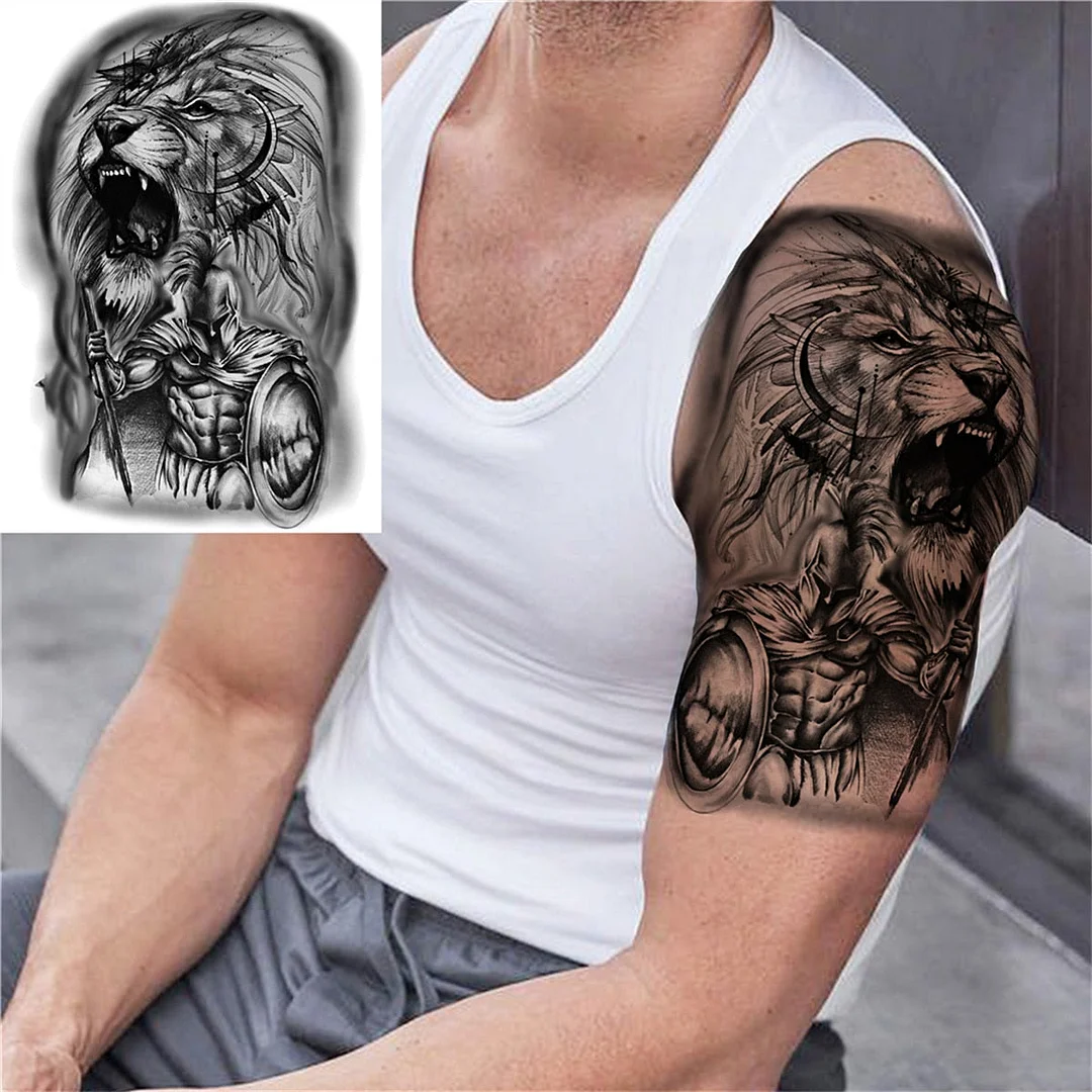 Scary Skull Rose Flower Temporary Tattoo For Women Men Adult Animal Tattoo Sticker Fake Tiger Bear Wolf Skeleton Tatoo Halloween