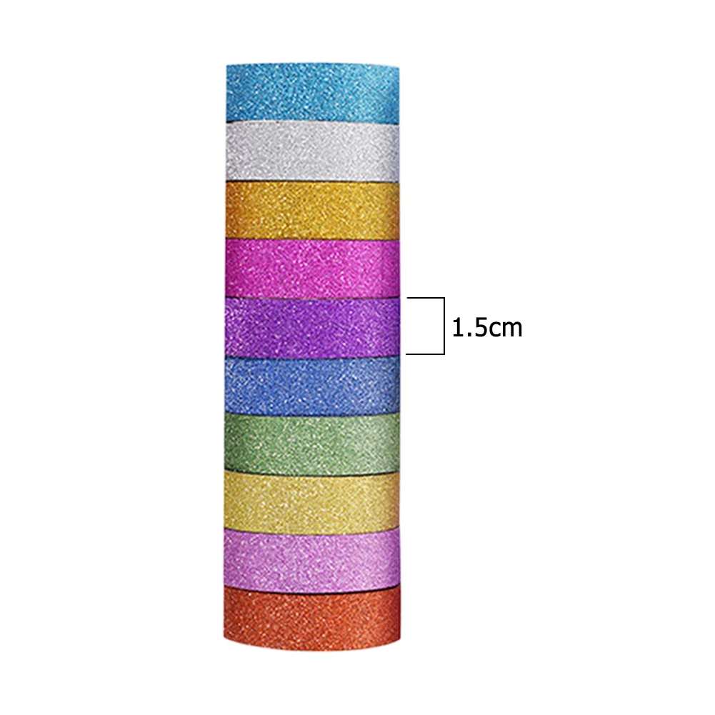 10pcs 3m*1.5cm Pure Color Printing Washi Tape Glitter Luminous Stickers