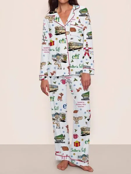 【Christmas Pajamas】Women's Christmas Pajama Set, Elegant Long Sleeve Top & Pants, Comfortable Home Wear, Fall Winter, Cute Holiday Gift Idea，christmas movie,Pajama Day,Pajama Party,christmas Vacation,EIF,Clark Christmas, Loungewear