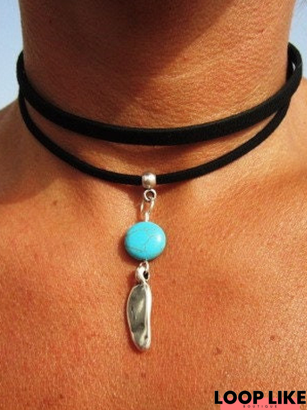 Bohemian Vintage Turquoise Leather Necklace Sweater Chain Ethnic Jewelry