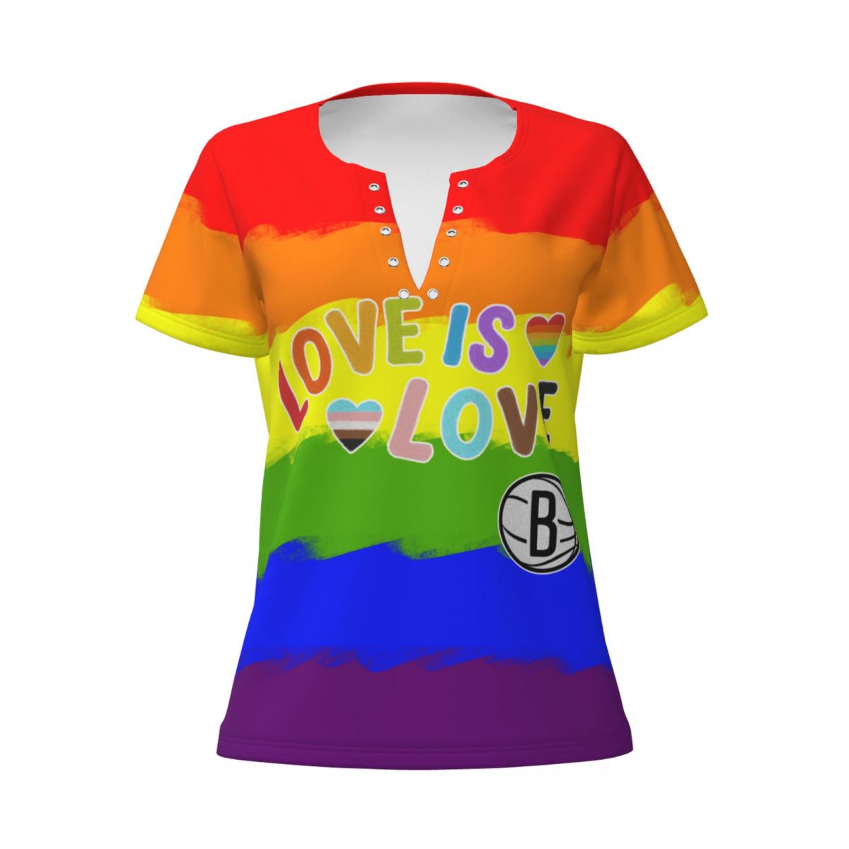 Brooklyn Nets Love Pride Women's Summer Tops V Neck T-Shirt