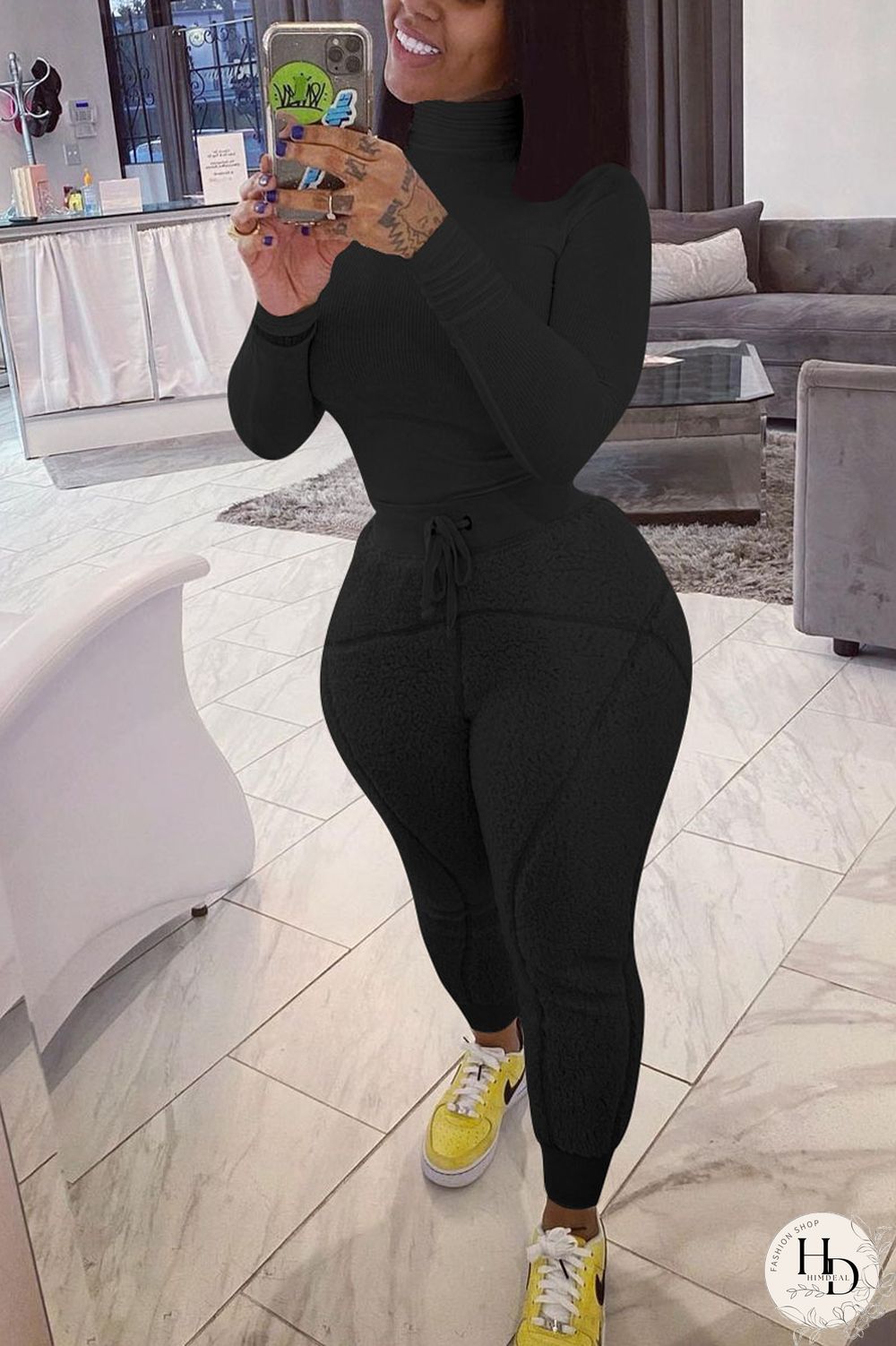 White Street Solid Turtleneck Long Sleeve Two Pieces