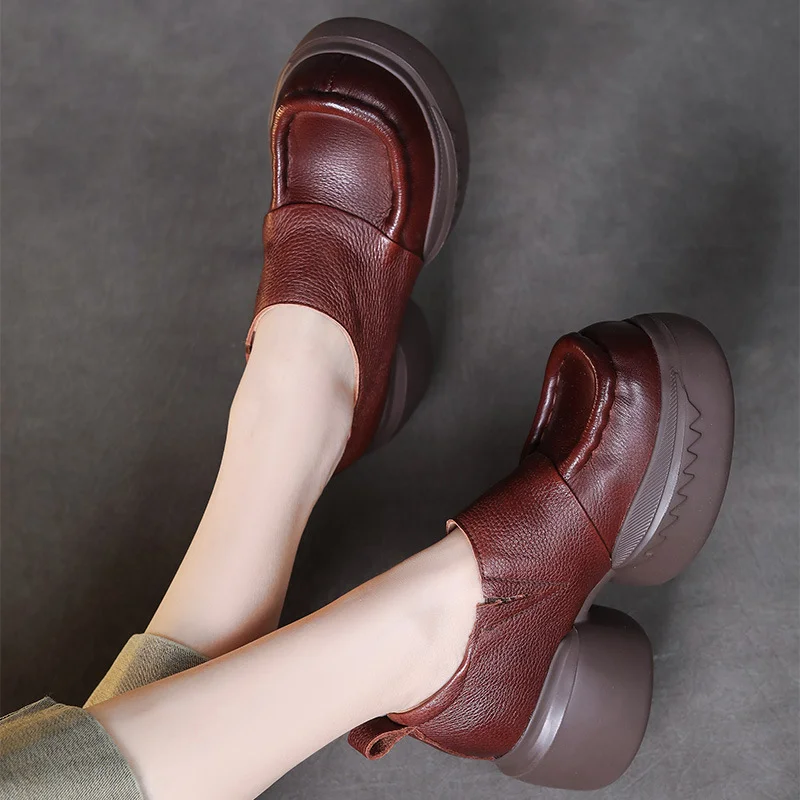 Yyvonne Single-Shoe Small Leather Retro Women's Shoes 2025 Spring New Round Head High Heel Low Help Shoes