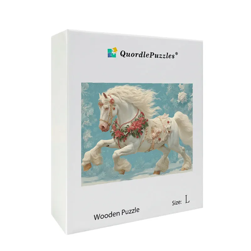 White Horse Christmas Wooden Jigsaw Puzzle
