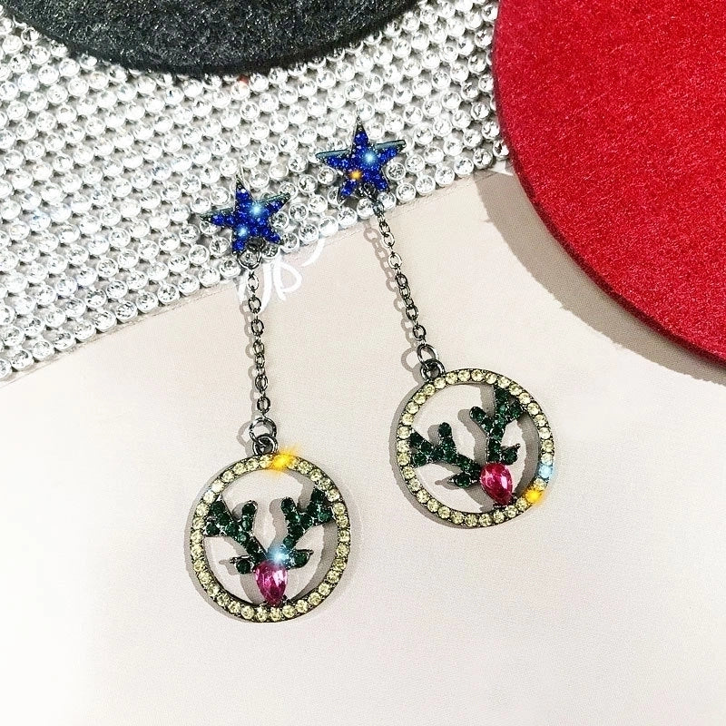 Fashion Christmas Tree Snowman Snowflake Alloy Enamel Rhinestones Women’s Drop Earrings Ear Studs 1 Pair