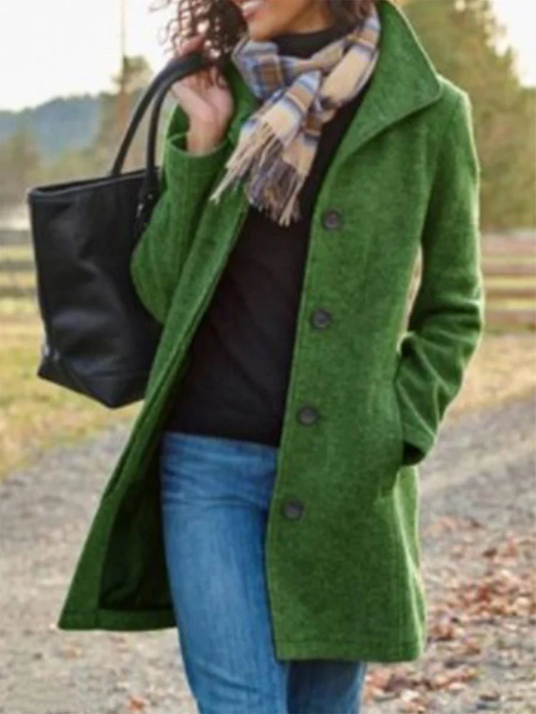 Retro long solid wool coat