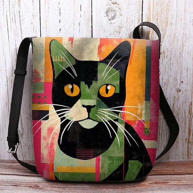 Style & Comfort for Mature Women Women's Colorblock Cat Print Crossbody Bag