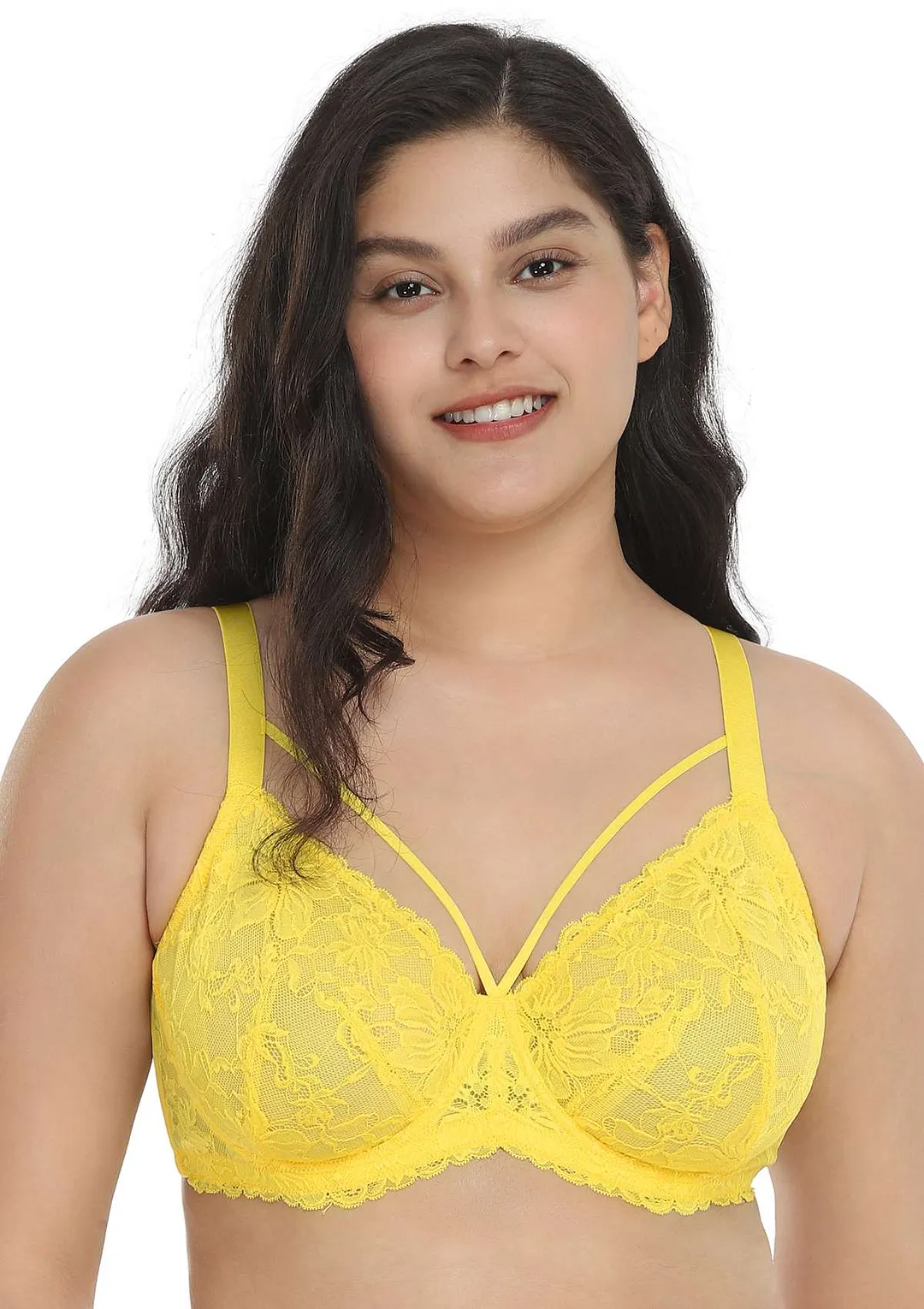 Pretty In Petals Black Unlined Strappy Lace Bra