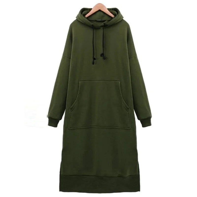 Women Long Hoodies Dress Autumn Casual Pocket Plus Size Hoody Woman Sweatshirt Harakuju Long Sleeve Hem Split Female Hoodies