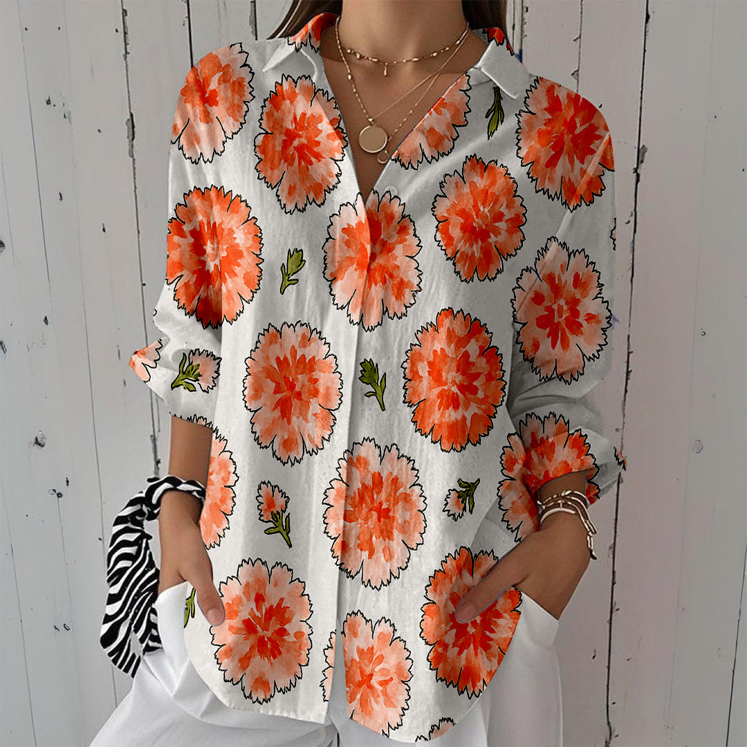 Women Long Sleeve V-neck Graphic Floral Printed Top
