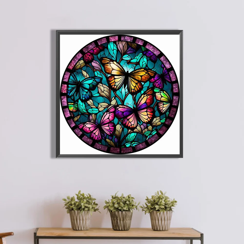 Diamond Painting - Full Round Drill - Stained Glass Butterfly(30*30cm)