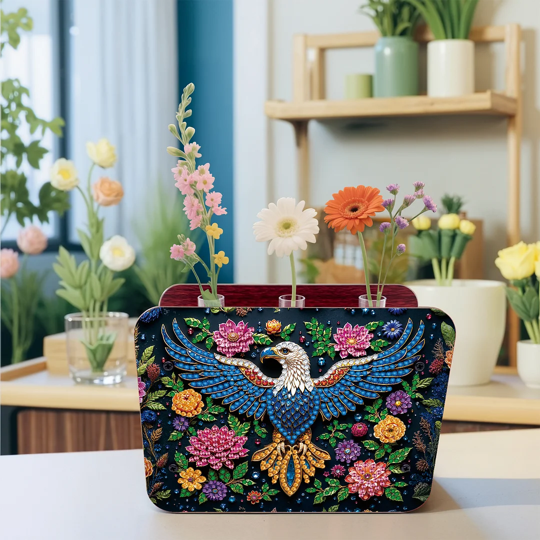 Eagle DIY Flower Vase Wooden Double Sided Desktop Diamond Art Kit for Home Decor