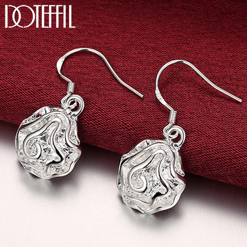 DOTEFFIL 925 Sterling Silver Rose Flower Drop Earrings For Woman Jewelry