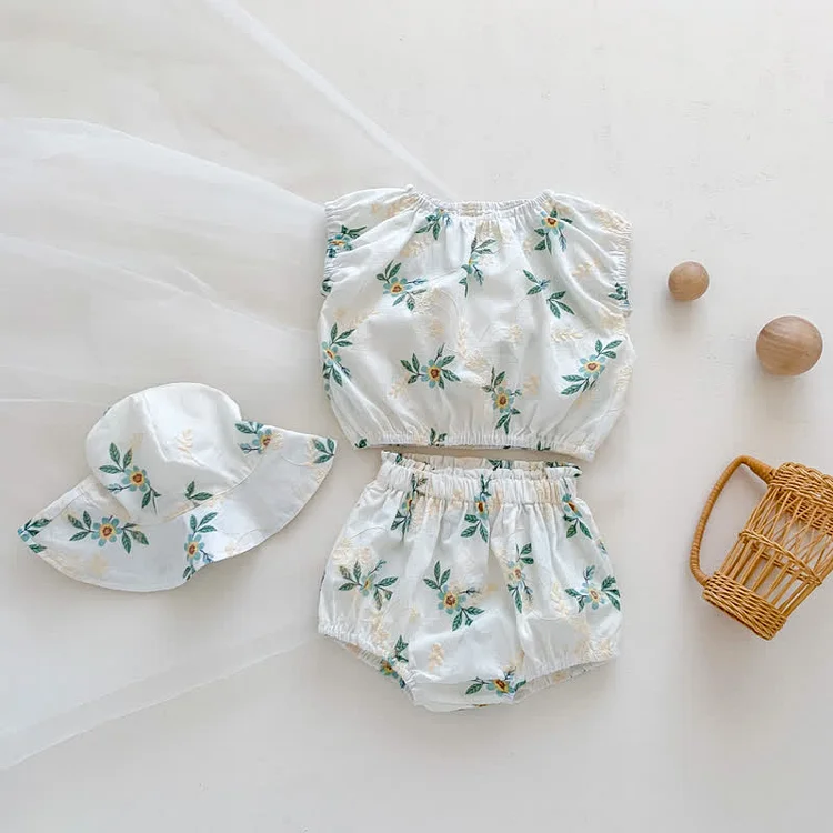 Baby Floral Tank Top Bloomers and Hat Set