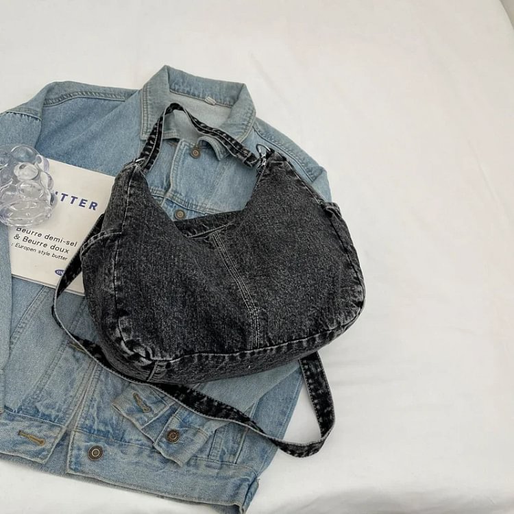 Women's minimalist and fashionable casual denim shoulder bag, Zippered Shopping Bags crossbody women's bags bolsos para mujer 가방