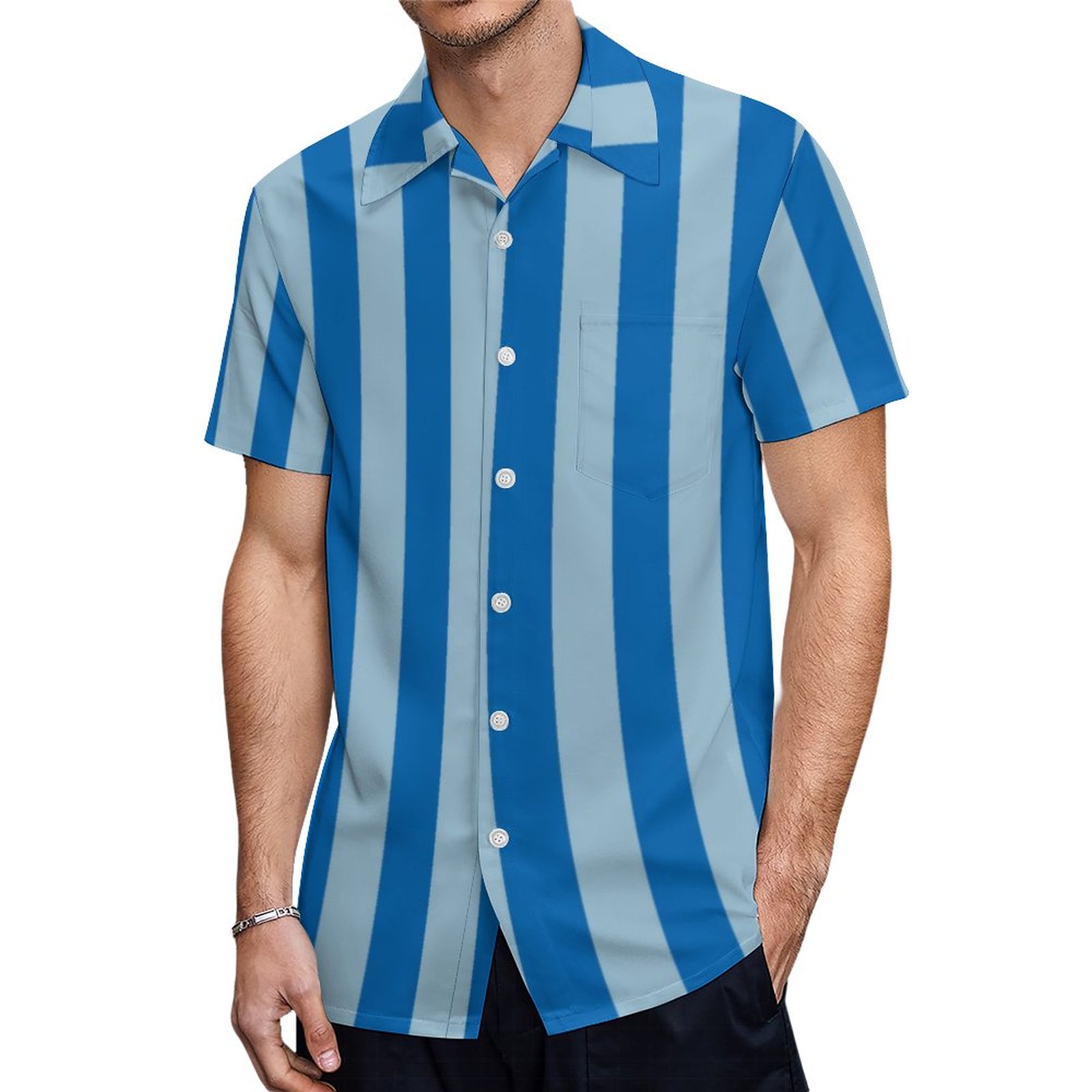 Electric Blue Lemonade And Aquamarine Vertical Str Hawaiian Shirt Mens Button Down Tropical Hawaii Beach Shirts