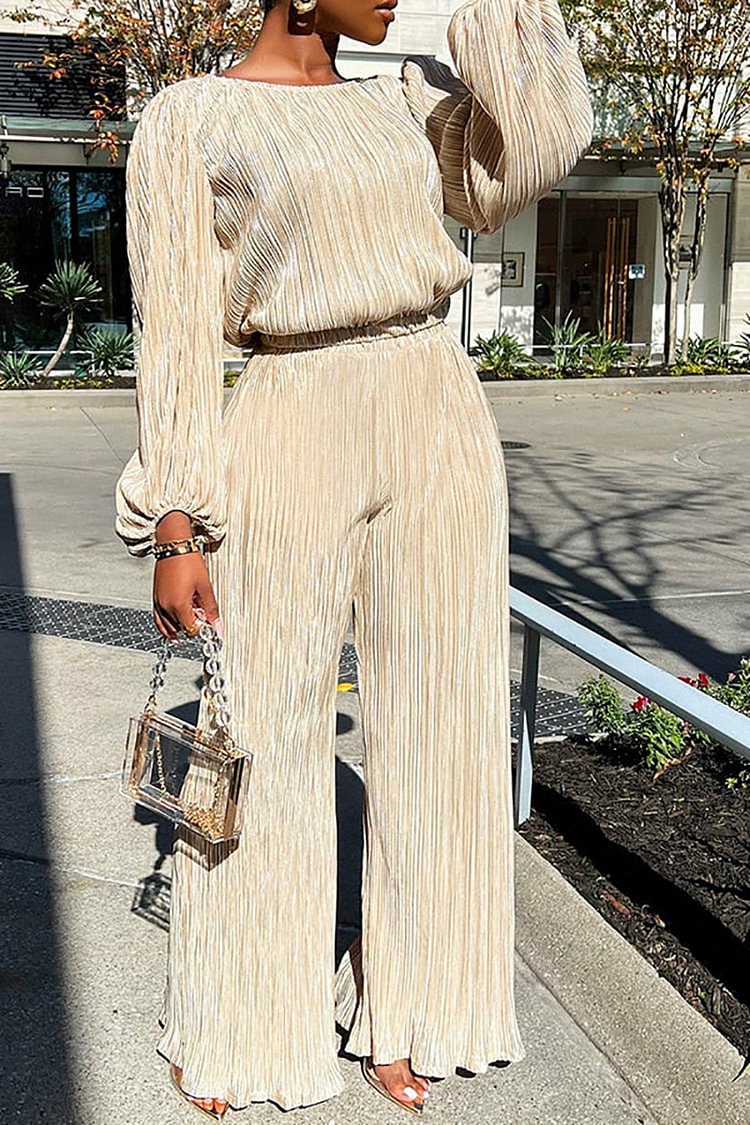 Xpluswear Plus Size Khaki Work Wide Leg Puff Long Sleeve Two Piece Pants Set