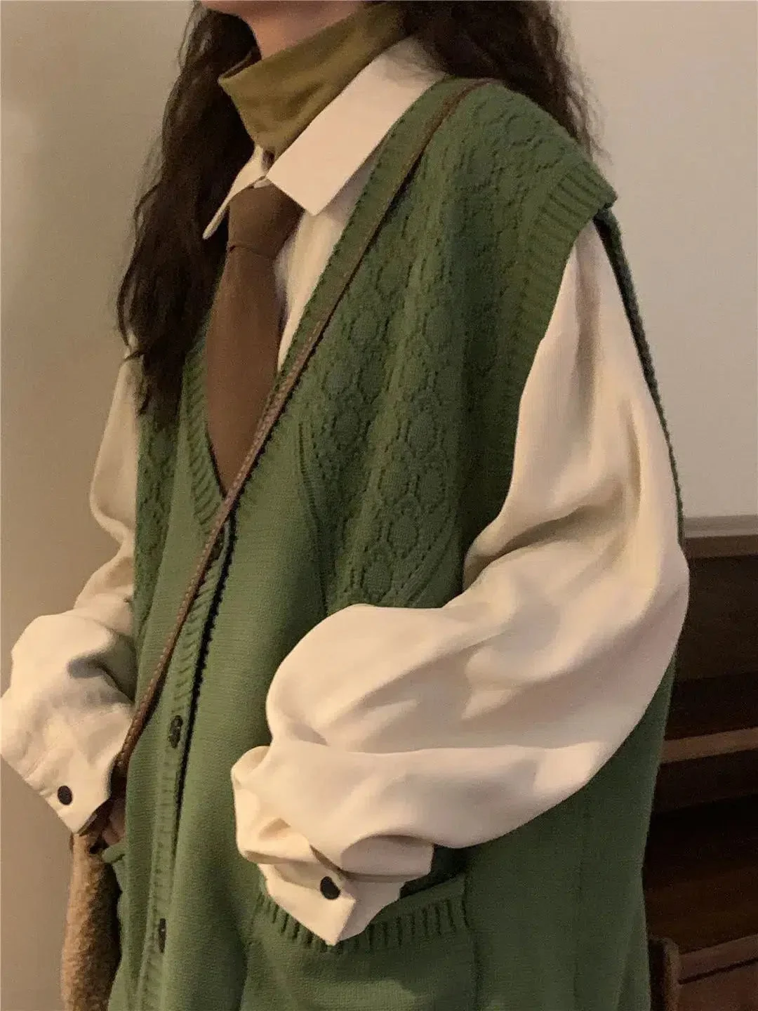 Brownm Academia Deep V-Neck Sleeveless Cardigan