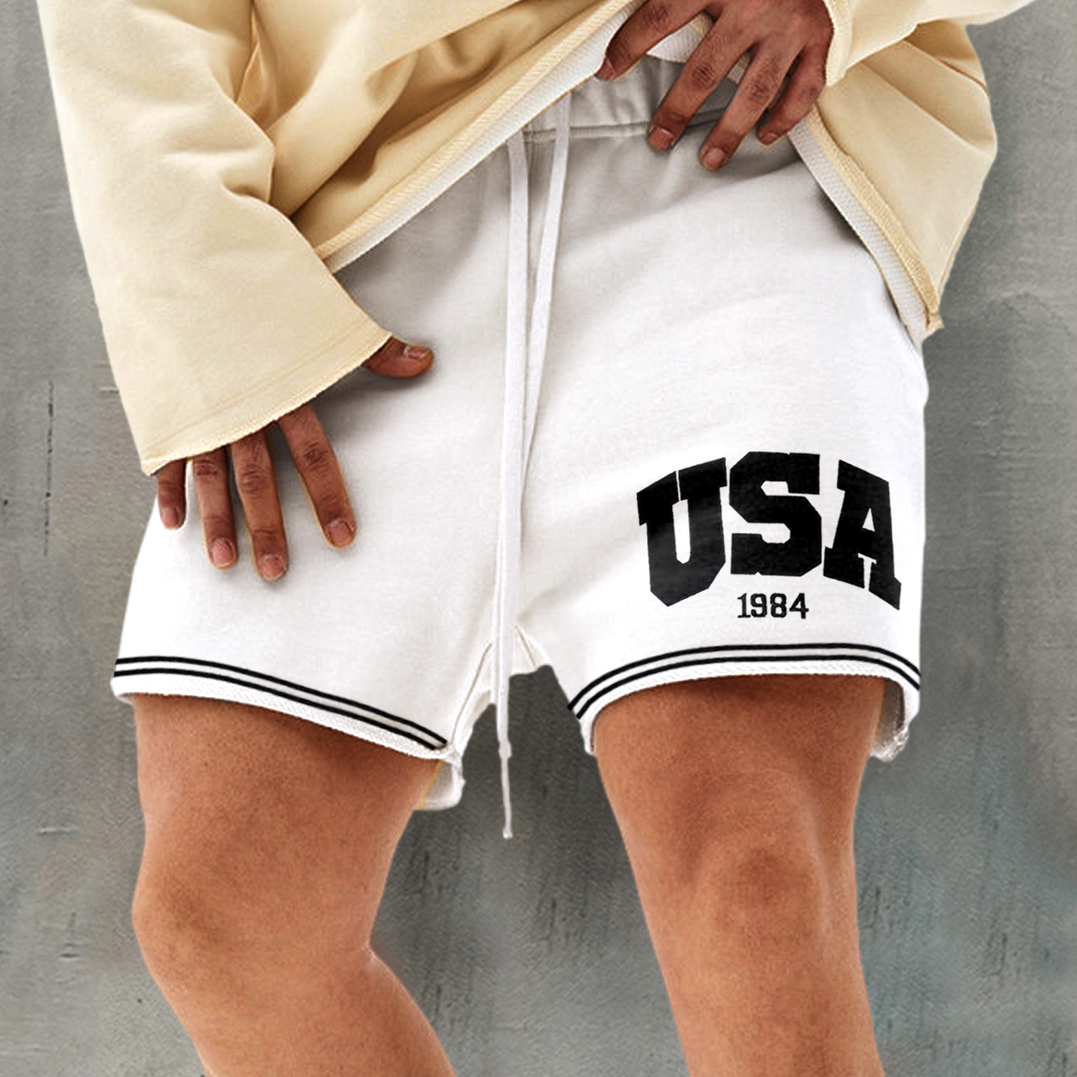 Casual Men's Print Shorts Elastic Waist Drawstring Sweatpants