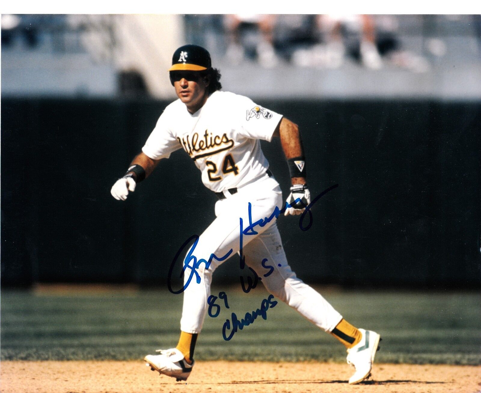 RON HASSEY OAKLAND A'S 89 WS CHAMPS ACTION SIGNED 8x10