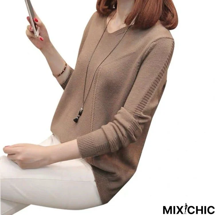 V-Neck Loose Fashion Foreign Style Top Knitted Bottomed Sweater