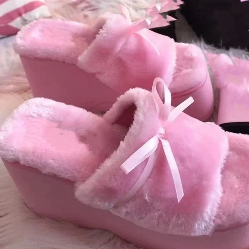 Pink Fluffy Sandals Ribbon Lace