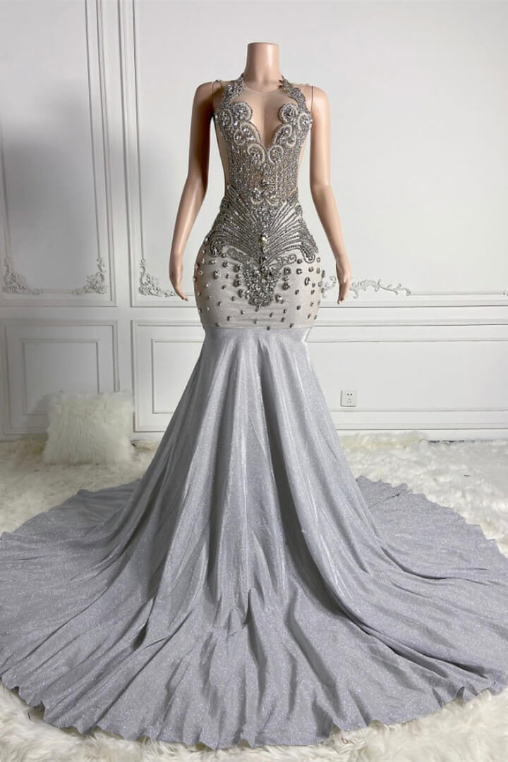 Bellasprom Silver Mermaid Prom Dress Long Beadings Sleeveless On Sale Bellasprom