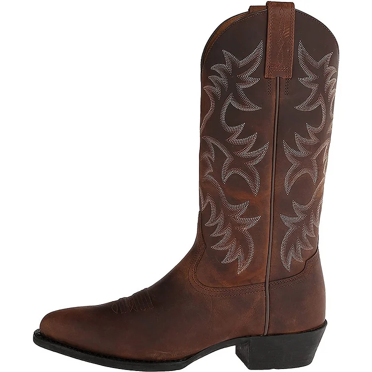 Men's Boots Cowboy Vintage Western Embroidered Mid Calf Chunky Heel Boots 