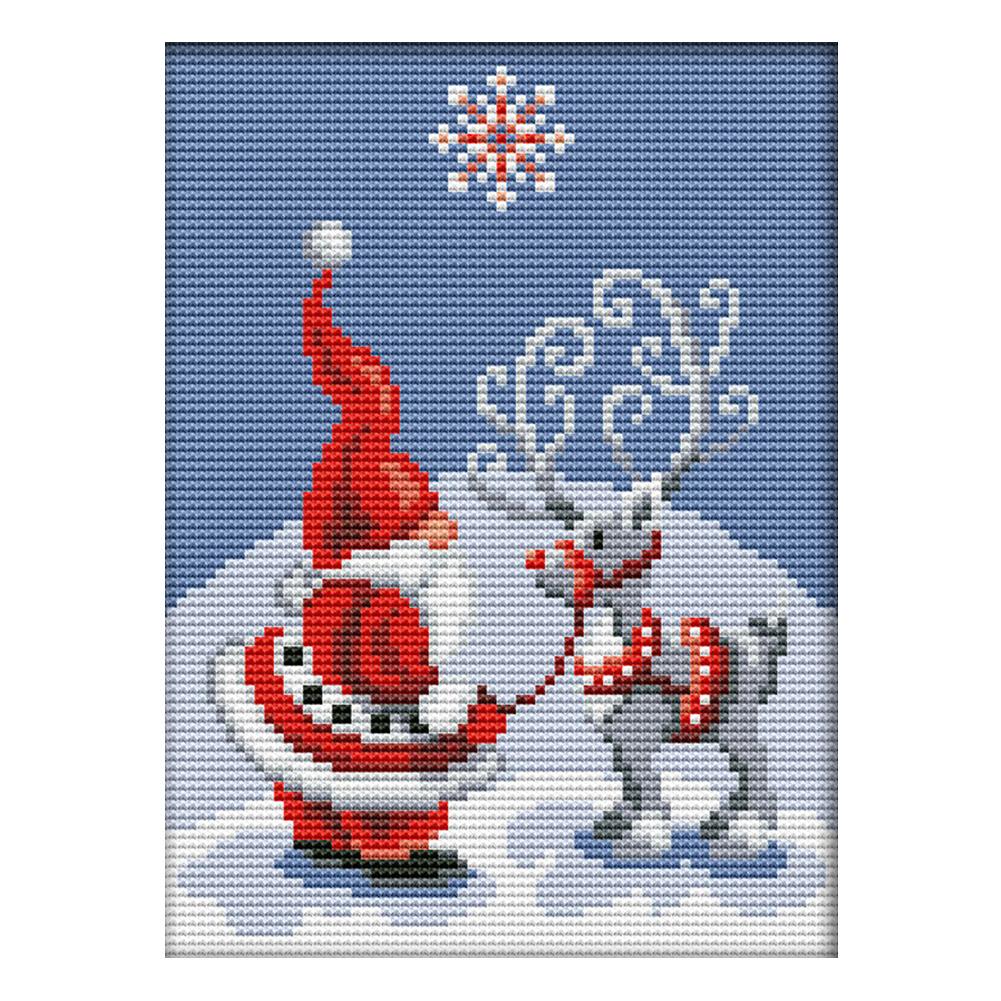 

Santa and Elk - 14CT Stamped Cross Stitch - 18*22cm, 501 Original