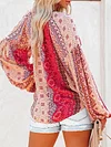 Floral Print V-Neck Long Sleeve Loose Casual T-Shirt Top