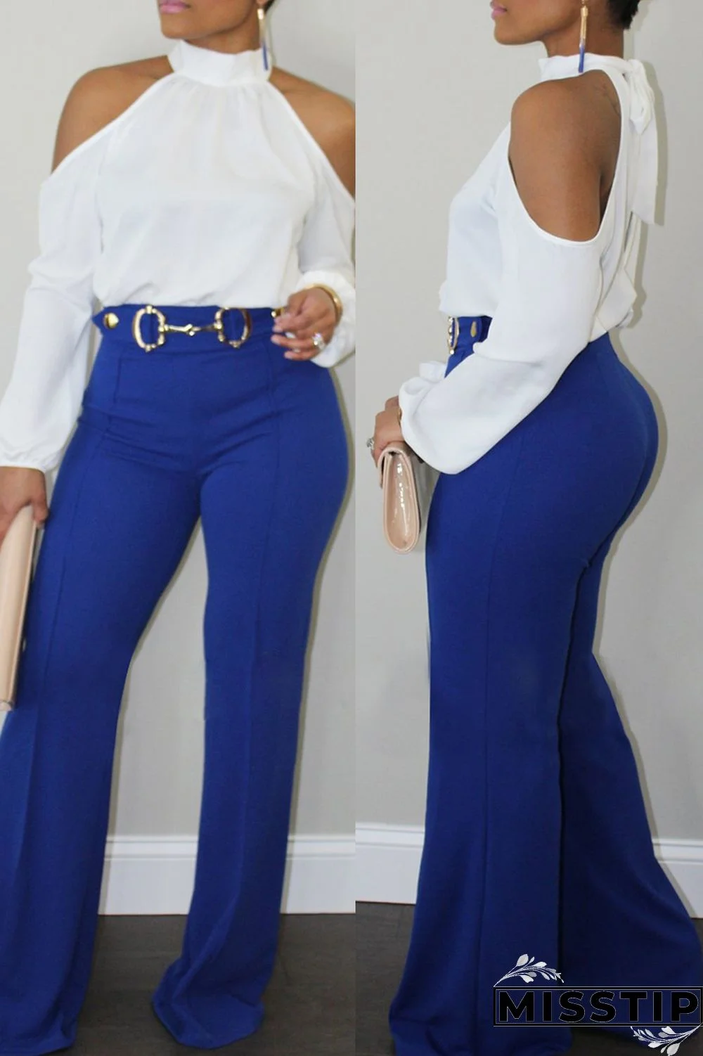 White Fashion Casual Solid Hollowed Out Turtleneck Tops