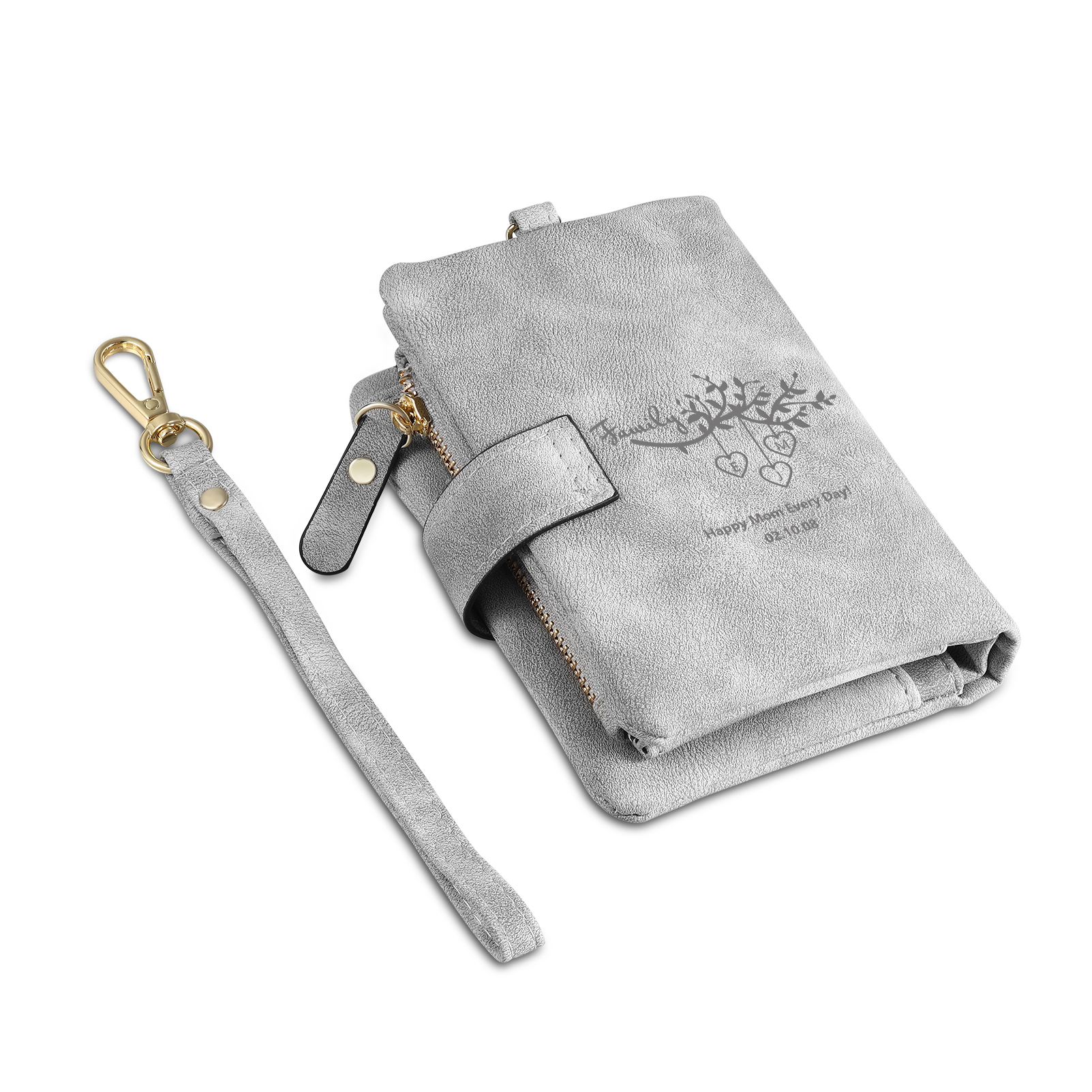 Portafoglio in PU pelle albero di vita con 4 letetre & 1 testo & 1 nome personalizzati per mamma/nonna