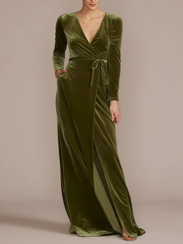 Long-sleeve Velvet Bridesmaid Dress