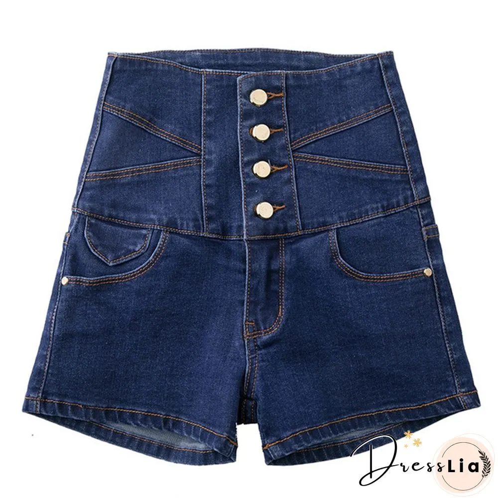 Brand Women Denim Shorts High Waist Slim Plus Size Multi-button Shorts
