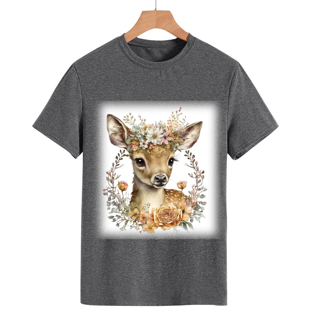 Deer Neck Floral Round T-shirt-018141