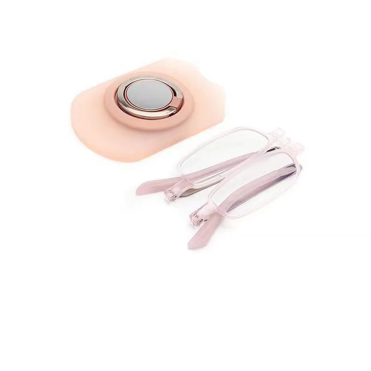 Blue light blocking reading glasses metal square folding glasses with mobile phone holder function