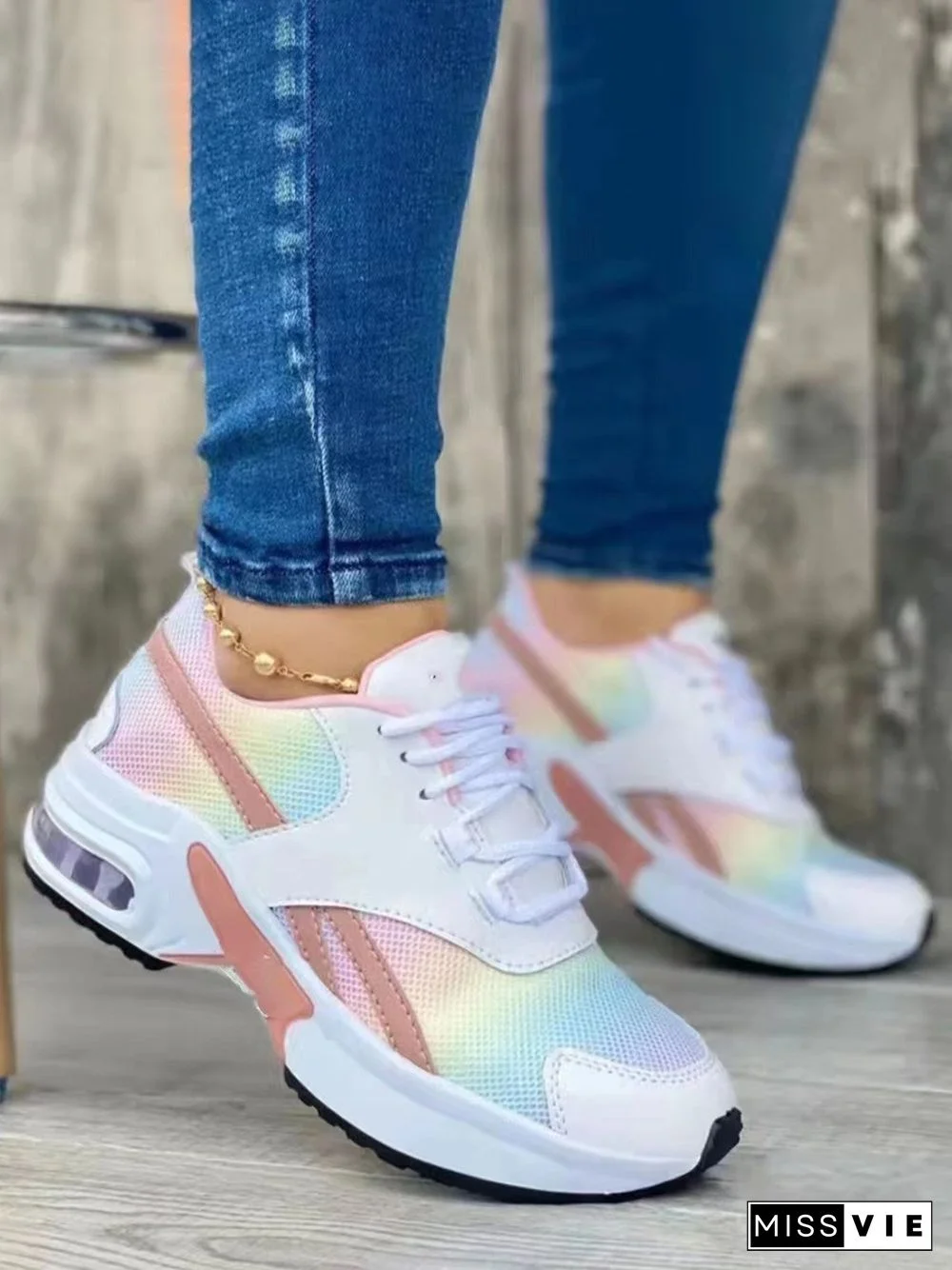 Lightweight Breathable Flyknit Rainbow Gradient Air Cushion Sneakers