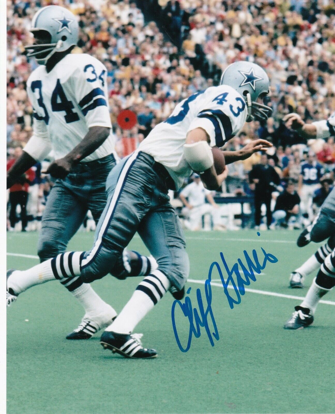 CLIFF HARRIS DALLAS COWBOYS ACTION SIGNED 8x10 Photo Poster painting