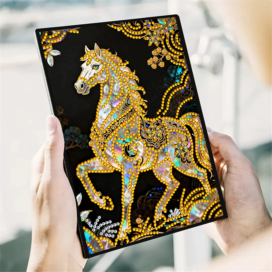 DIY Flower Diamond Painting Journals Notebooks 50 Pages A5 No Lines Special Shaped Diamond Art Kits for Beginners Craft Lovers and Artists (Horse)