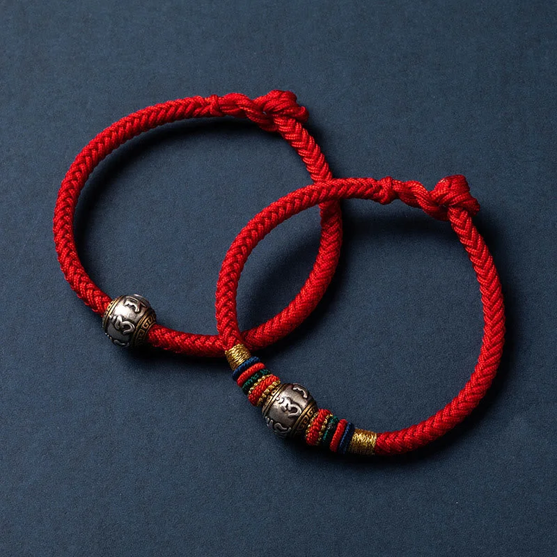 925 Sterling Silver Tibet Handmade Om Mani Padme Hum Luck Protection King Kong Knot Braided Bracelet