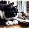 Cat Bird-Partial 11CT Stamped Cross Stitch Bead Embroidery 36*36cm/14.17*14.17in