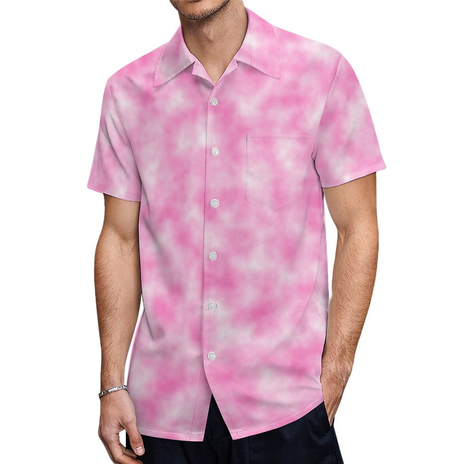 Pink And White Pastel Tie Dye Marbleized Hawaiian Shirt Mens Button Down Plus Size Tropical Hawaii Beach Shirts