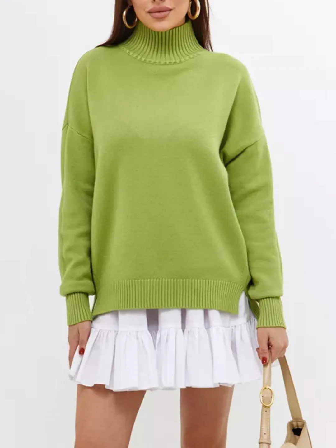 Nigikala Nigikala And Winter Half-High Collar Thread Sweater Solid Color Cover Loose Casual Knitwear