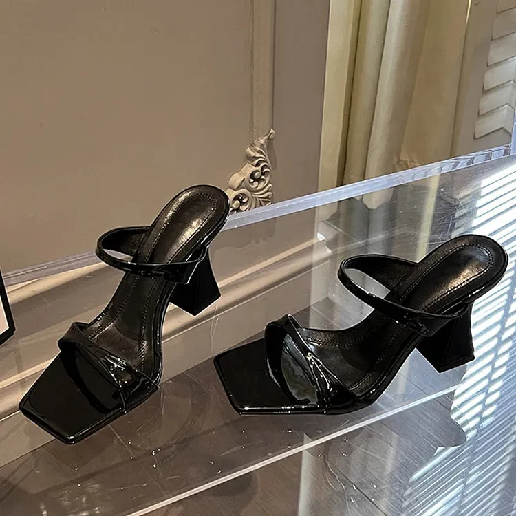 Square Toe High Heel Slippers with Elegant and Strange Design for Women