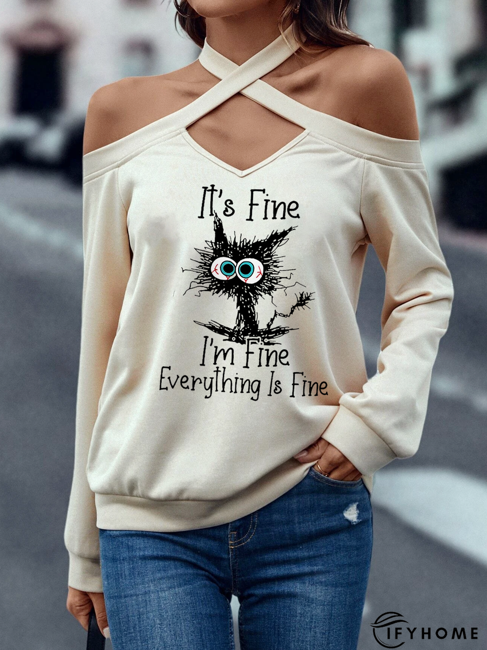 Knitted Casual Halter Cat Sweatshirt | IFYHOME