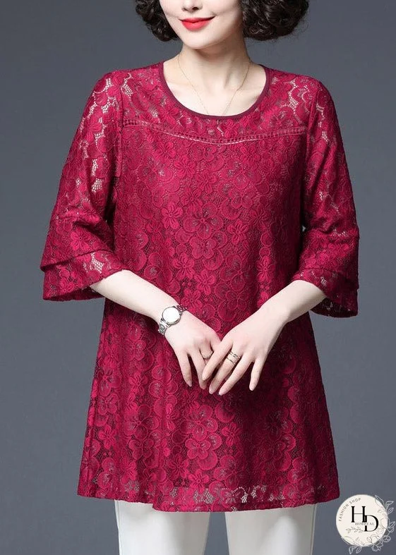 Rose Hollow Out Patchwork Lace Top Half Sleeve